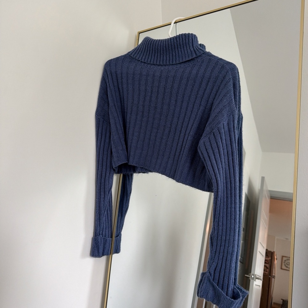 Forever 21 Cropped Ribbed Turtleneck Sweater - Navy